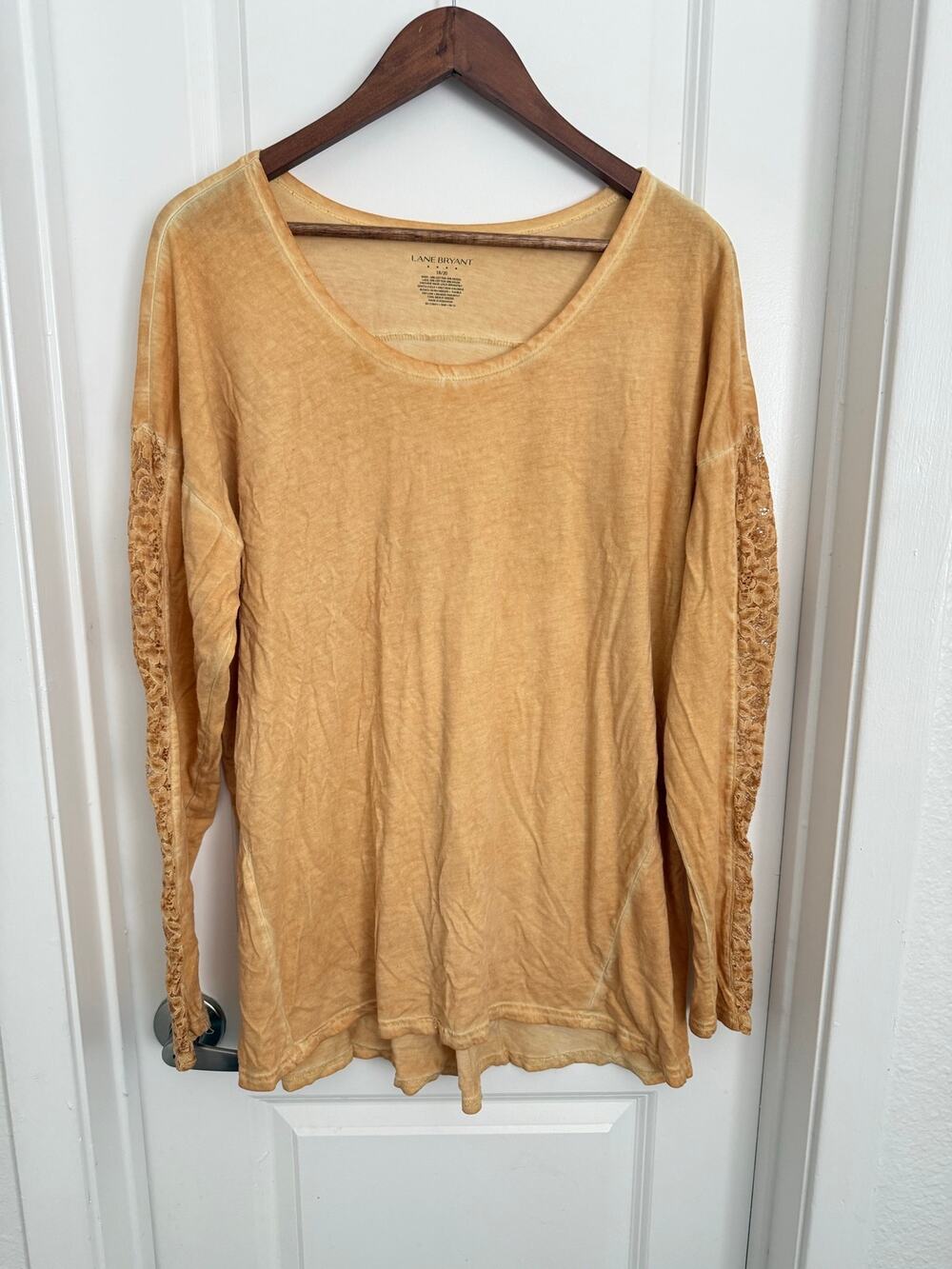 Lane Bryant Yellow Lace Sleeve Boho Long Sleeve Tee